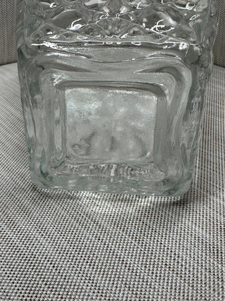 Clear Cut Glass Whiskey Decanter Square Liquor Bottle No Mark 9.5" Vintage