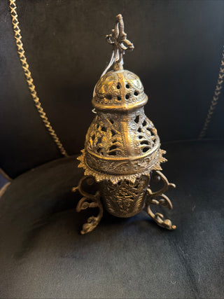Vintage 1980's Ornate Brass Orthodox Christian Incense Burner Censer Cross Top VV
