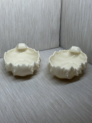Set of 2 Vintage Lenox Ivory Porcelain Acanthus Leaf Shell Candy Bowls USA 40s