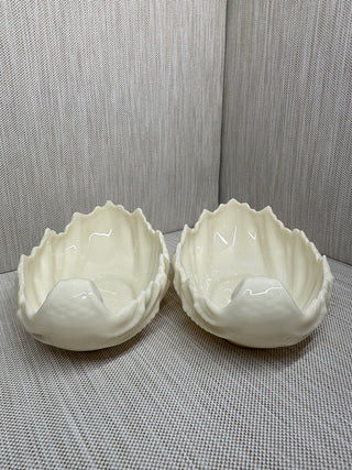 Set of 2 Vintage Lenox Ivory Porcelain Acanthus Leaf Shell Candy Bowls USA 40s