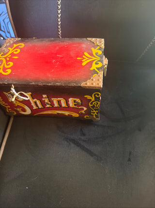 Vintage Wood  & Metal Accent Shoe Shine Box 5 cents Shine Circus Carnival Theme VV