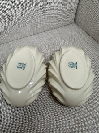 Set of 2 Vintage Lenox Ivory Porcelain Acanthus Leaf Shell Candy Bowls USA 40s