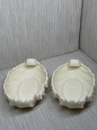 Set of 2 Vintage Lenox Ivory Porcelain Acanthus Leaf Shell Candy Bowls USA 40s