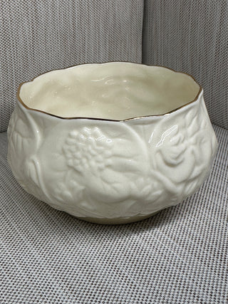 Belleek Ireland Lotus Porcelain Open Sugar Bowl Gold Trim Blue Mark 1993 Vintage
