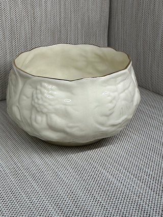 Belleek Ireland Lotus Porcelain Open Sugar Bowl Gold Trim Blue Mark 1993 Vintage