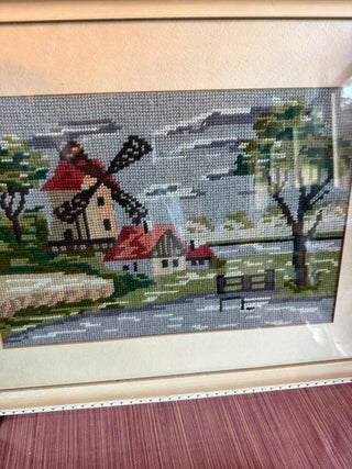 Dutch Windmill Landscape Cross Stitch 17" X 13" VV