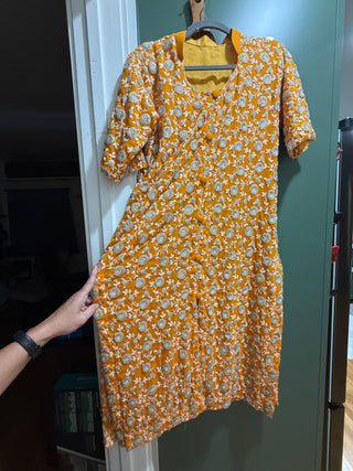 Orange Yellow Embroidered Long Tunic or Kurta