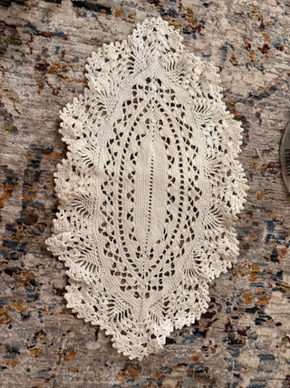 Vintage Handmade Oblong Doily White