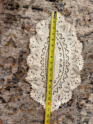 Vintage Handmade Oblong Doily White