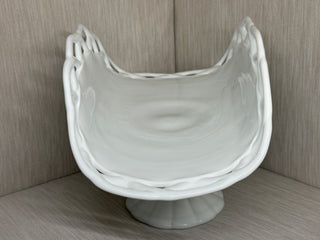 Westmoreland Milk Glass Open Lattice Banana Boat Pedestal Bowl 13" Vintage