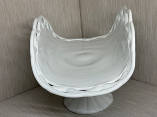 Westmoreland Milk Glass Open Lattice Banana Boat Pedestal Bowl 13" Vintage