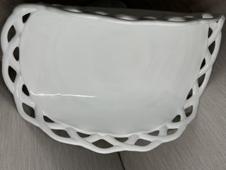 Westmoreland Milk Glass Open Lattice Banana Boat Pedestal Bowl 13" Vintage