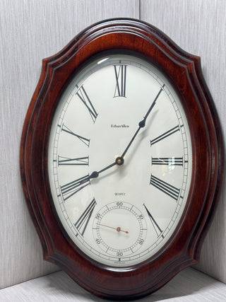 Ethan Allen Oval Wood Wall Clock - Rhythm Quartz Movement (Circa 1984) Vintage