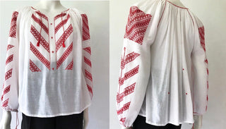 Vintage embroidered folk blouse red and white Size Small