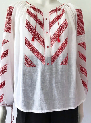 Vintage embroidered folk blouse red and white Size Small