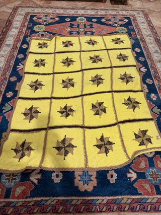 Crochet Yellow pinwheel 5 Ft X 4 Ft lap blanket