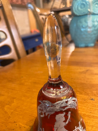 VTG Westmoreland  Mary Gregory Girl On A Fence Ruby Red Bell