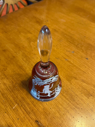VTG Westmoreland  Mary Gregory Girl On A Fence Ruby Red Bell