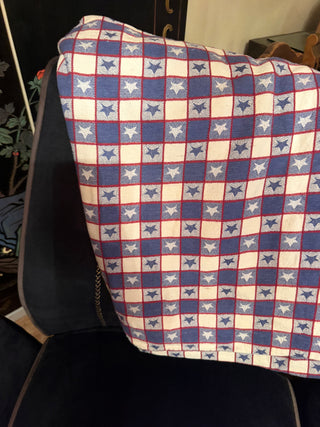 Red White & Blue Cotton Starred Tablecloth approx. 86"  X 54"