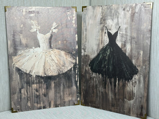 Set of 2 Abstract Ballerina Tutu Wood Board Wall Art Set of 2 Gray Black Ballet Print