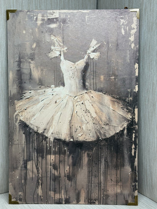 Abstract Ballerina Tutu Art Print Gray Cream Textured Ballet Dress 14x9.5