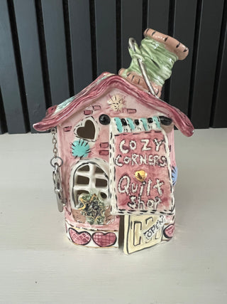 Quilt shop hand painted tea light house