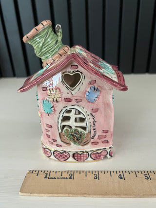 Quilt shop hand painted tea light house