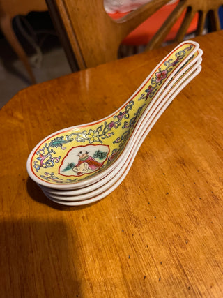 Rare Chinese Jingdezhen Famille Rose?  5.5" Soup Spoon EACH