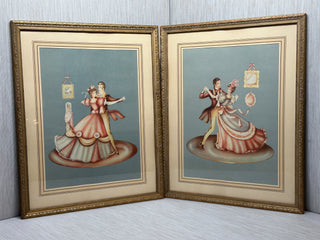 1950s Victorian Ballroom Dancing Prints Set of 2 Gold Framed Gilt Pair