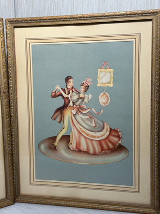 1950s Victorian Ballroom Dancing Prints Set of 2 Gold Framed Gilt Pair