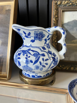 Blue and white chinoiserie pitcher