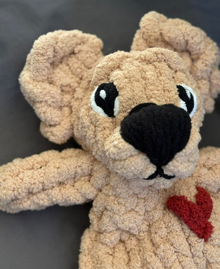 Tan hand knit Snuggly Bear w/red heart