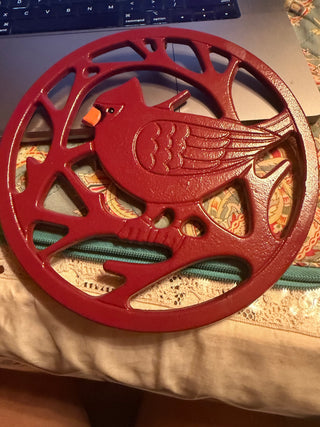 Red Cardinal Trivet 8" Round Cast Iron St. Nicholas Square