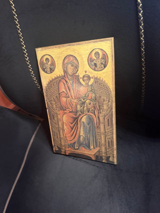 Byzantine Icon Madonna and Child on Curved Throne Wood Plaque 12"X 8" from National Gallery of Art