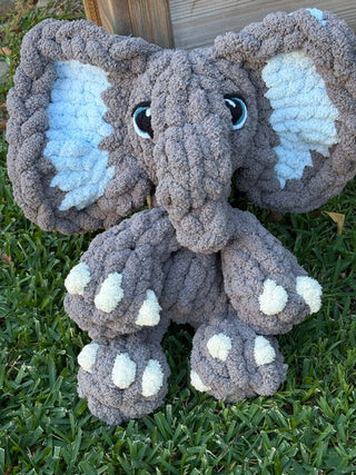 Dark gray w/blue ears Hand knitted Elephant Snuggly