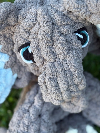 Dark gray w/blue ears Hand knitted Elephant Snuggly