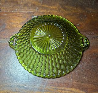 Vtg Indiana avocado green glass dish