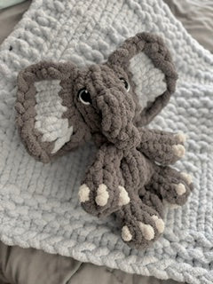 Dark gray w/blue ears Hand knitted Elephant Snuggly