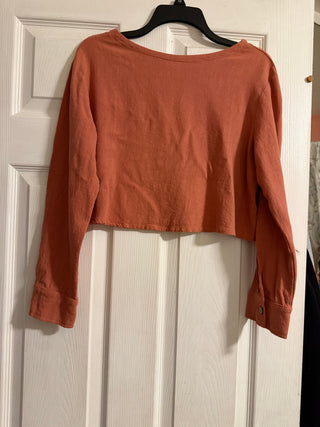 Rust Long Sleeve Crop Button Top