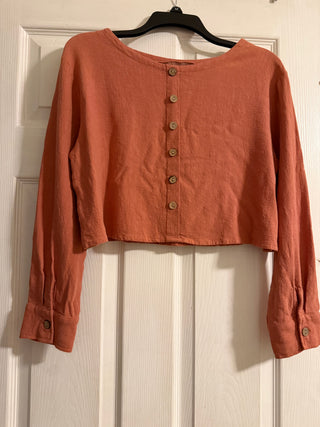 Rust Long Sleeve Crop Button Top
