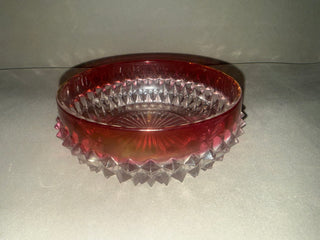 V Indian Glass Diamond Point Ruby Flash Red 5in Cranberry Candy Dish