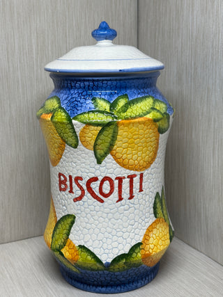 Nonnis Biscotti Cookie Jar Large Ceramic Cannister Lemon Textured Handmade