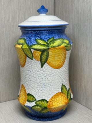Nonnis Biscotti Cookie Jar Large Ceramic Cannister Lemon Textured Handmade