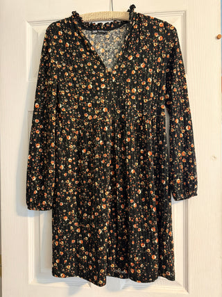 Zara Black Fall Floral Long Sleeve Dress S