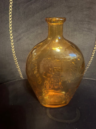 Vintage Brown "Clevenger " Glass Flask /bottle "Success to the Railroad " Approx. 6 1/2 Wide and 8" Tall