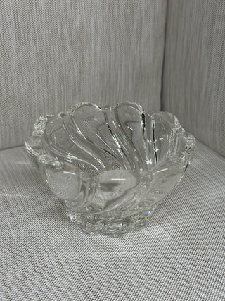 Mikasa Peppermint Swirl Crystal Candy Bowl Small Clear Glass Scalloped 4"