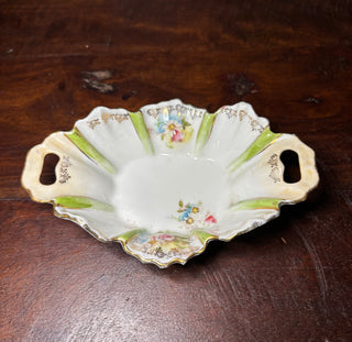 Victorian light green&floral porcelain dish