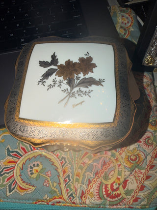 Limoges Gilt Porcelain, Brass with silver &  gold details Jewelry Box