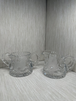 Creamer and Sugar Bowl Set Frosted Flower Petal Cut 3"