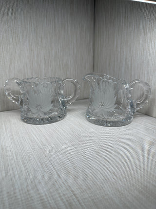 Creamer and Sugar Bowl Set Frosted Flower Petal Cut 3"